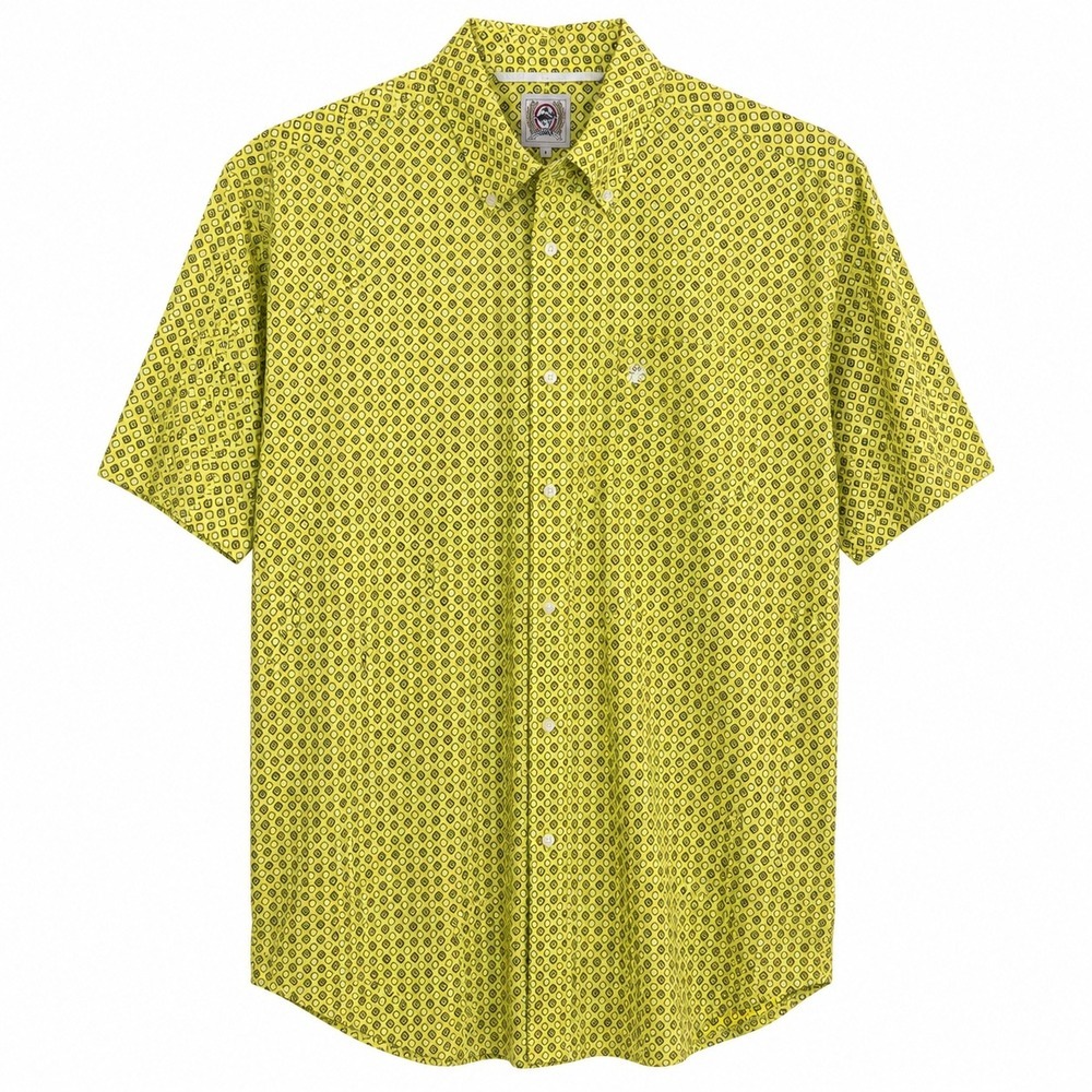 Cinch Men's Western Shirt L Green Geo Print Short Sleeve Cowboy Rodeo